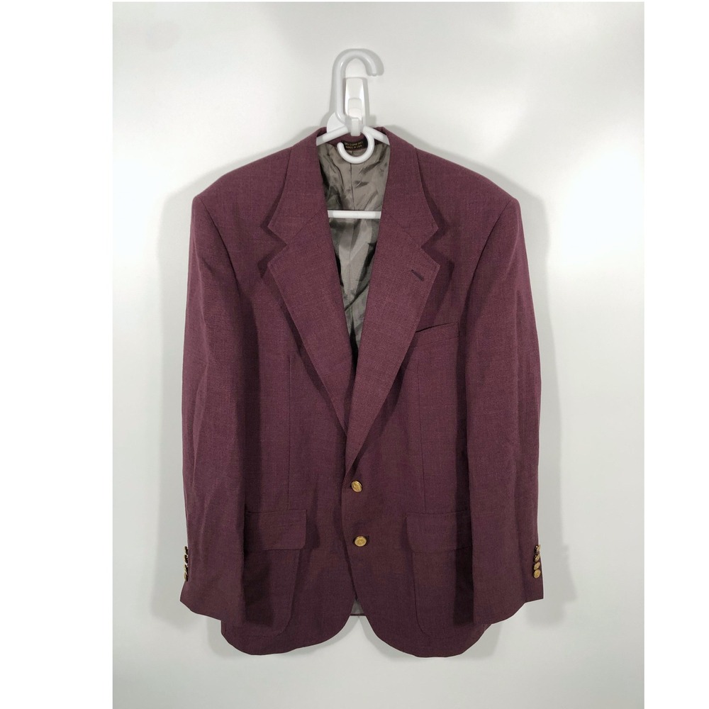 VTG A.N.D. Hurst Blazer Mens 42L Purple Gold Button Wedding Guest Formal Gala